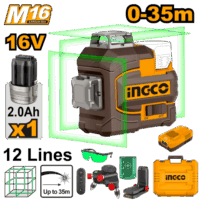 INGCO NIVEL LASER AUTONIVELANTE 3D VERDE A BATERIA 35MTS 16V M16 C/BATERIA + VALIJA + ACCESORIOS _HLL301201