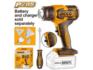 INGCO PISTOLA DE CALOR A BATERÍA P20S 20V CON ACCESORIOS S/BAT Y S/CARG