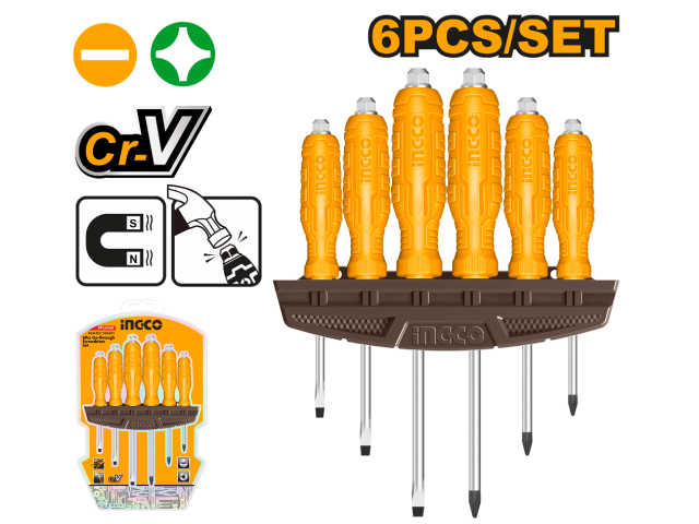 INGCO SET X 6 DESTORNILLADORES CRV IMANTADO PALETA/PHILLIPS_HSGTDC180601